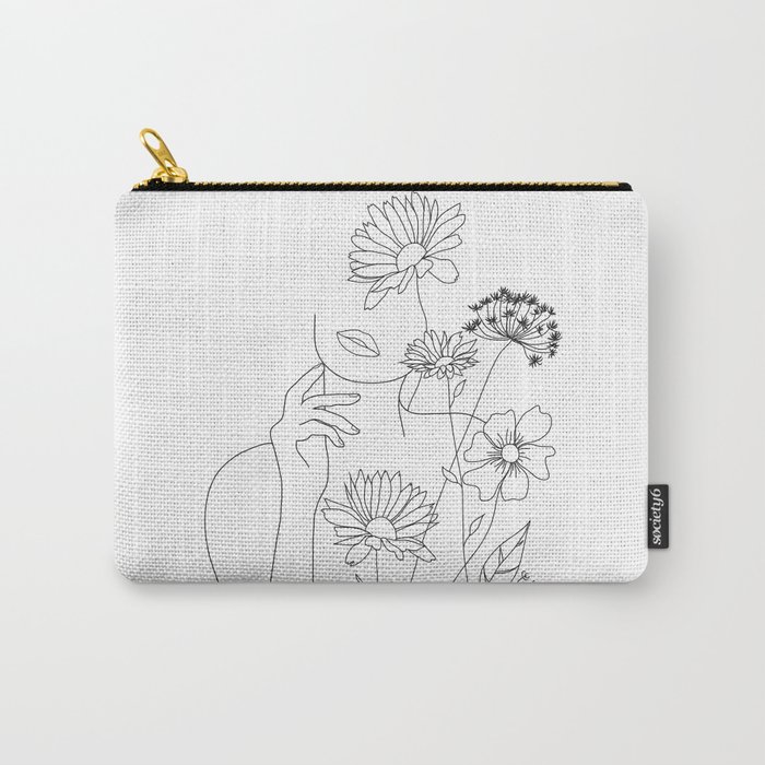 Society6 Minimal Line Art Woman With Flowers Iii Carry All Pouch Travel Pencil Pouch By Nadja Small 6 X 5 From Society6 Shefinds,Disney Princess Princess Drawing For Kids