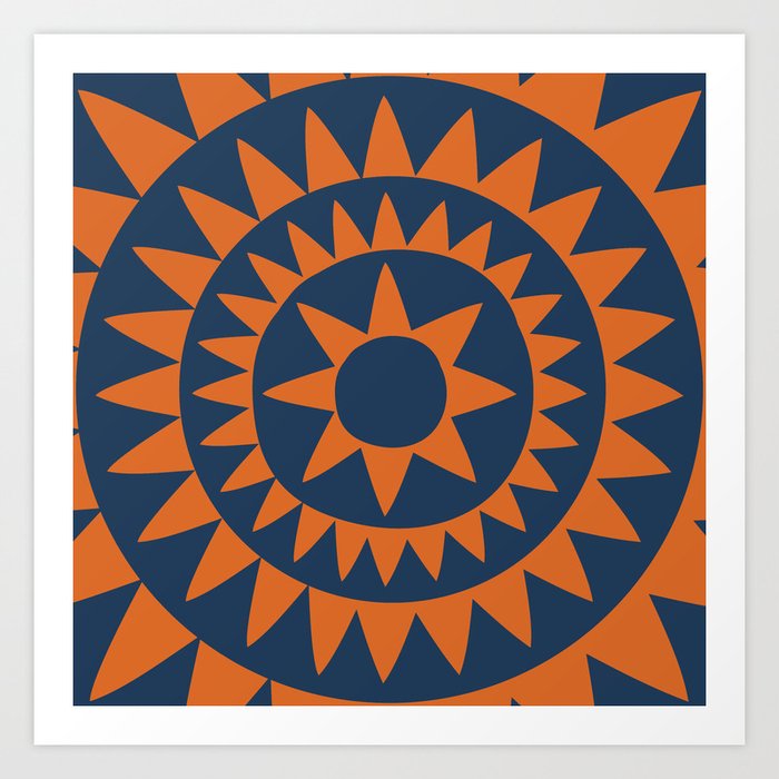 Sunshine Abstract Pattern 1 in Navy Blue and Orange Art Print