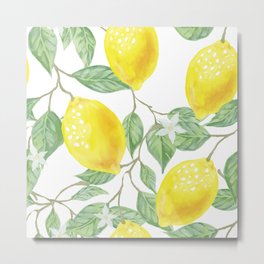 When Life Hands You Lemons Digital Watercolor Metal Print | Minimal, Dorm, Green, Nature, Tropical, Lemons, Outside, Painting, Lemontree, Graphicdesign 