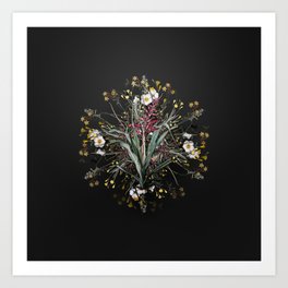 Vintage Pitcairnia Bromeliaefolia Flower Wreath on Wrought Iron Black Art Print