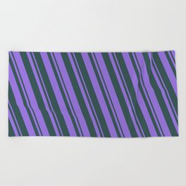 [ Thumbnail: Purple and Dark Slate Gray Colored Lined/Striped Pattern Beach Towel ]