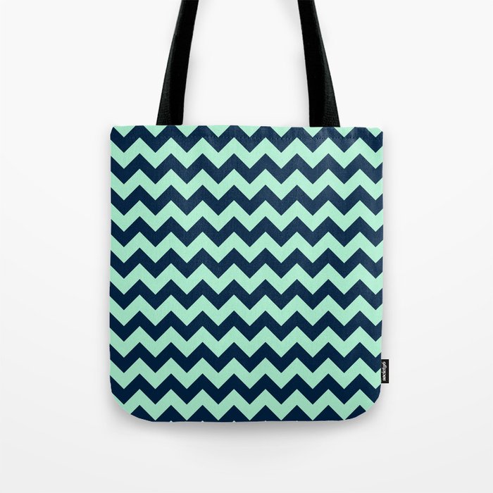 Sailor Blue and Mint Chevrons Tote Bag
