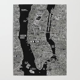Cool New York city map with street signs Poster