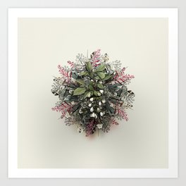 Vintage Mountain Silverbell Flower Wreath on Ivory White Art Print