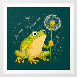 Whimsical Harmony - Frog and Dandelion Art Print