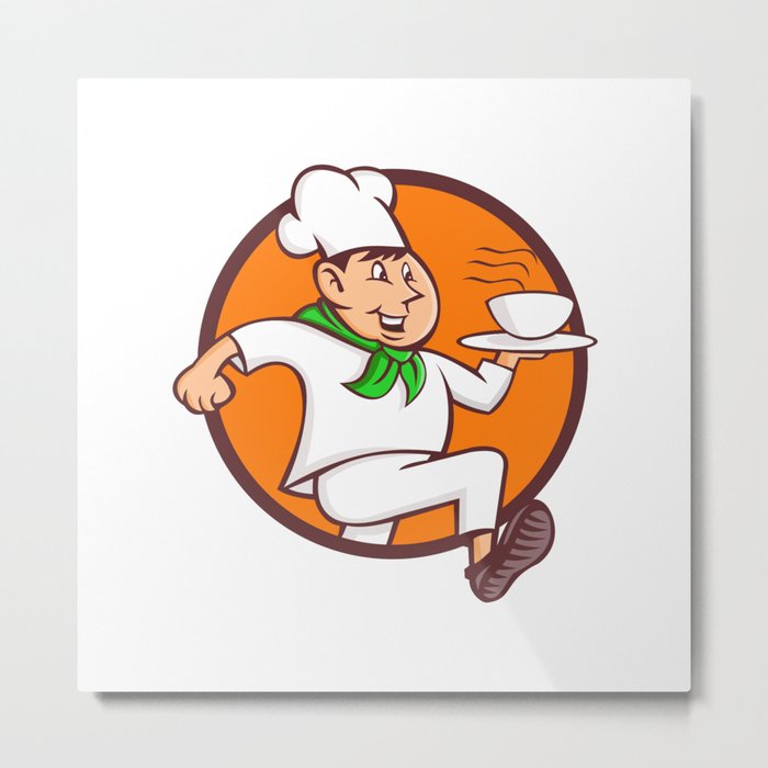 Running Chef Serving Fast Food Mascot Metal Print