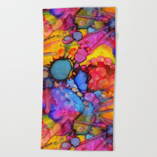 Rainbow Splats Alcohol Inks Beach Towel