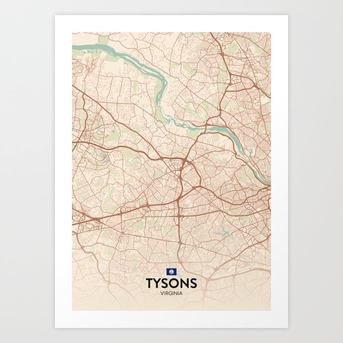 Tysons, Virginia, United States - Vintage City Map Art Print