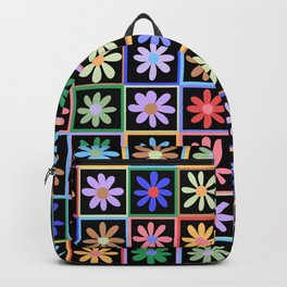 Checkered Flowers in Black  Backpack