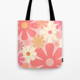 Pink Retro Flowers 60s 70s Floral Pattern in Blush Tote Bag