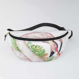 Flamingo brushing teeth bath watercolor  Fanny Pack