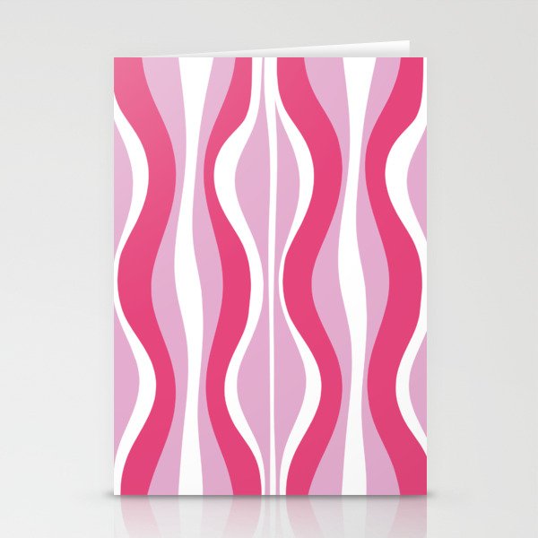 Hourglass Abstract Retro Mod Wavy Pattern in Hot Pink Stationery Cards