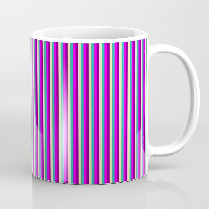 Light Sea Green, Pale Goldenrod, Purple, and Fuchsia Colored Stripes Pattern Coffee Mug