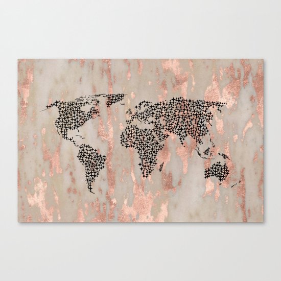 Star Map on Rose Gold Marble Canvas Print