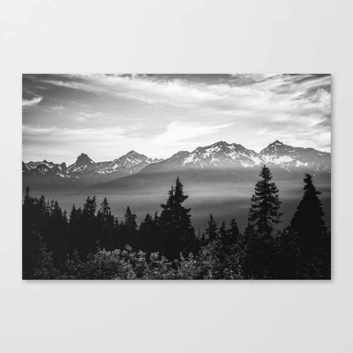 Morning in the Mountains Black and White Canvas Print