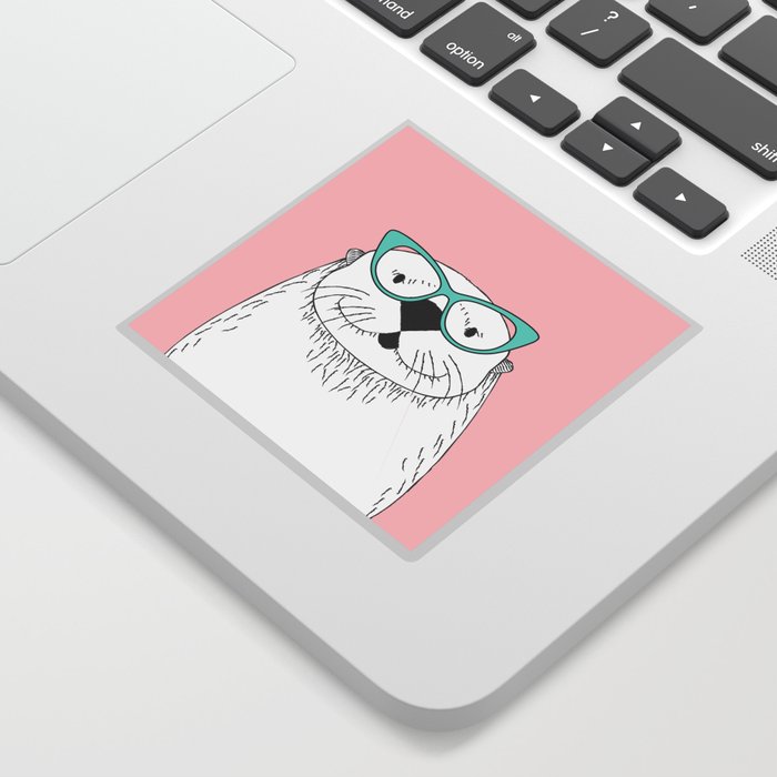 cute hipster otter on pink Sticker