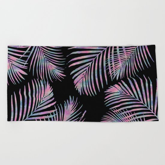 Iridescent Summer Palm Leaves Beach Towel