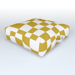 Warped Checkered Pattern (mustard yellow/white) Outdoor Floor Cushion