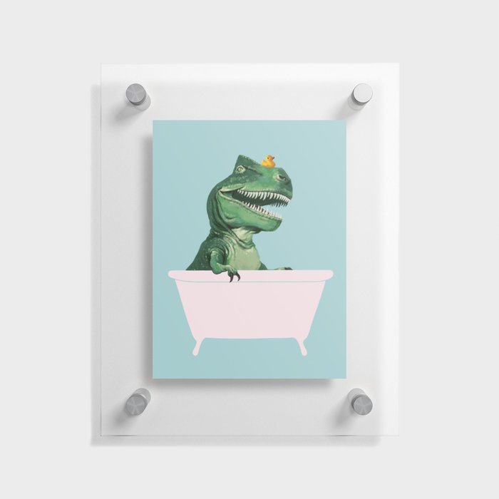 Playful T-Rex in Bathtub in Green Floating Acrylic Print