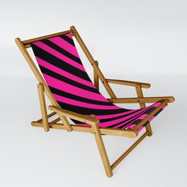 [ Thumbnail: Black and Deep Pink Colored Stripes Pattern Sling Chair ]