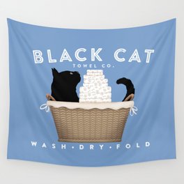 Black cat towel laundry basket company Wall Tapestry