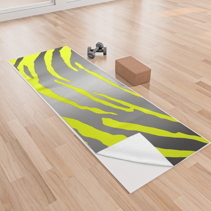 Silver Tiger Stripes Yellow Yoga Towel