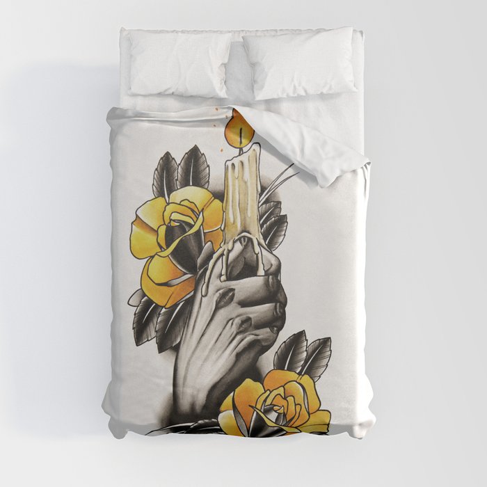 Hand holding CANDLE - tattoo Duvet Cover