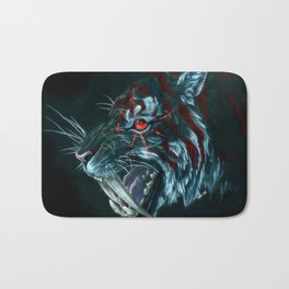 Chaos Tiger Bath Mat | Colored Pencil, Chaosstar, Sabretooth, Digital, Smilodon, Animal, Fierce, Snarling, Dark, Tiger 