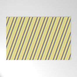 [ Thumbnail: Tan, Brown, and Cornflower Blue Colored Striped/Lined Pattern Welcome Mat ]