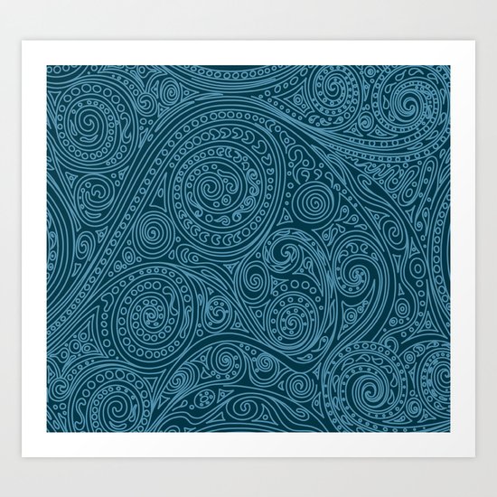 Doodle spiral sea green Art Print