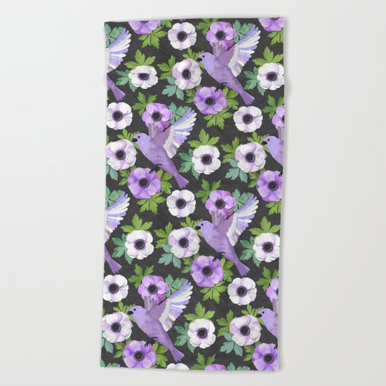 Purple Paper Anemone Collage Beach Towel