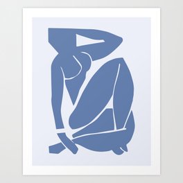 Matisse Woman in Blue Gray, Blue Matisse Woman Abstract Nude Art Print