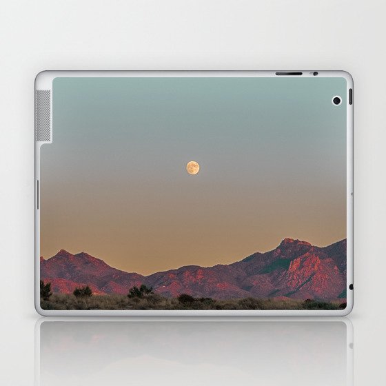 Sunset Moon Ridge // Grainy Red Mountain Range Desert Landscape Photography Yellow Fullmoon Blue Sky Laptop & iPad Skin