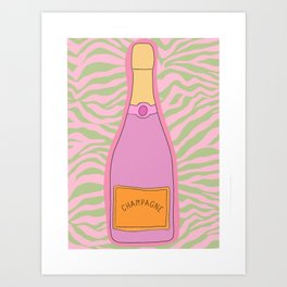 Pink and Green Zebra Champagne Art Print