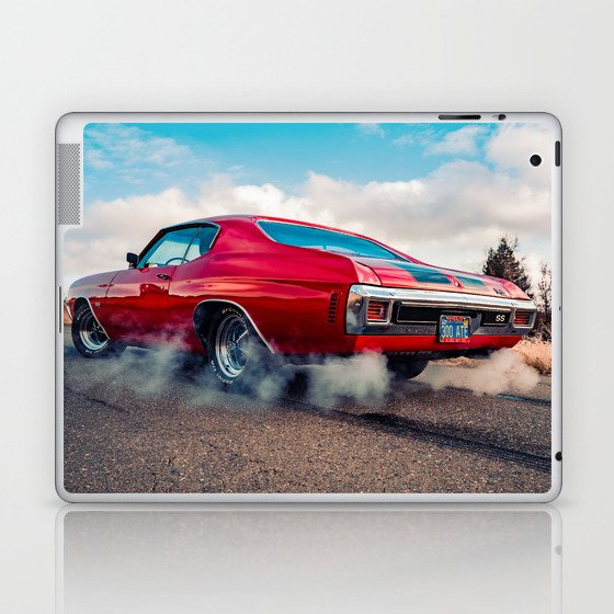 Vintage Chevelle SS 454 cowl hood American Classic Muscle car automobiles transportation rear shot color photograph / photography poster posters Laptop & iPad Skin
