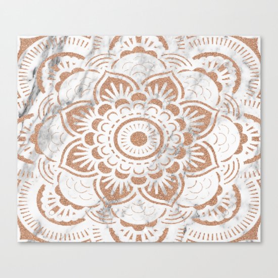 Rose gold marble mandala Canvas Print