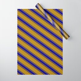 [ Thumbnail: Dark Goldenrod and Dark Blue Colored Stripes/Lines Pattern Wrapping Paper ]