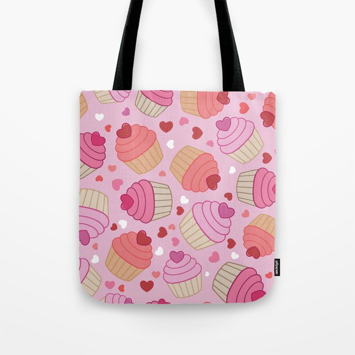 Tossed Valentines Cupcakes On Pink Tote Bag