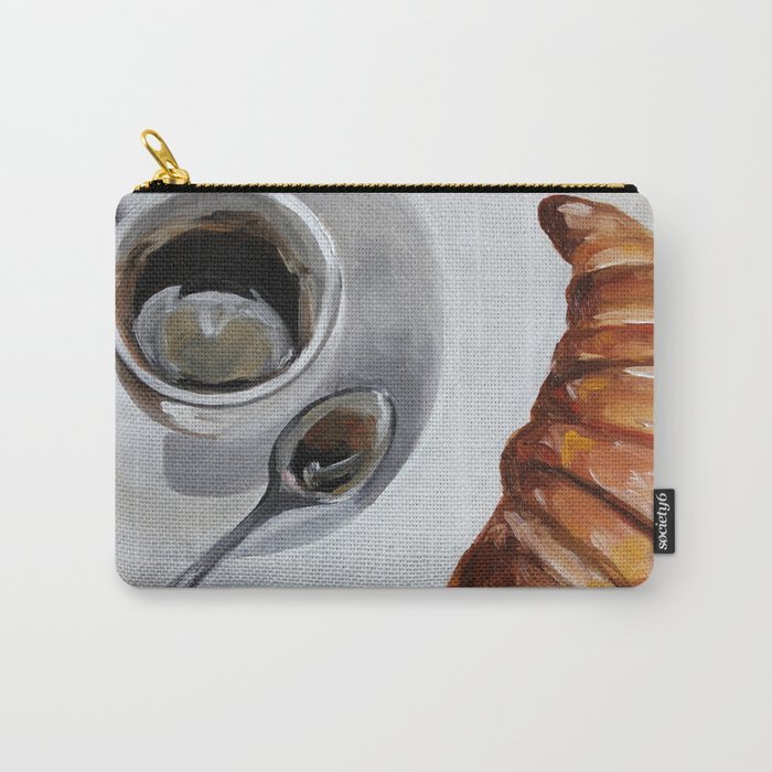 French breakfast, coffee and croissant, original oil painting, daily art Carry-All Pouch