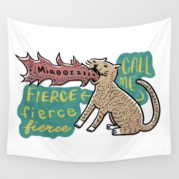 Miaoz Fire Blaze Fierce Cat Wall Tapestry