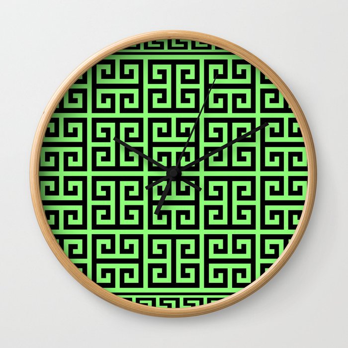 Greek Key (Light Green & Black Pattern) Wall Clock