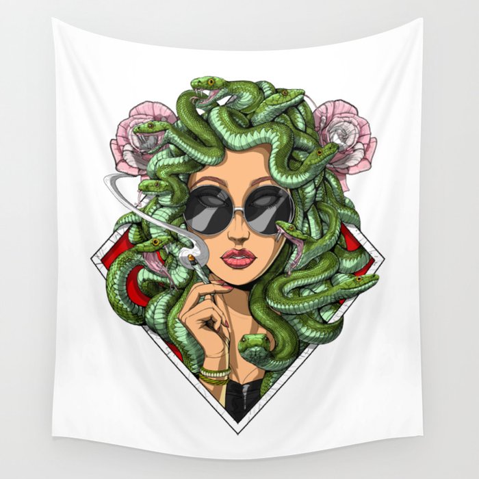 Medusa Hippie Smoking Weed Wall Tapestry