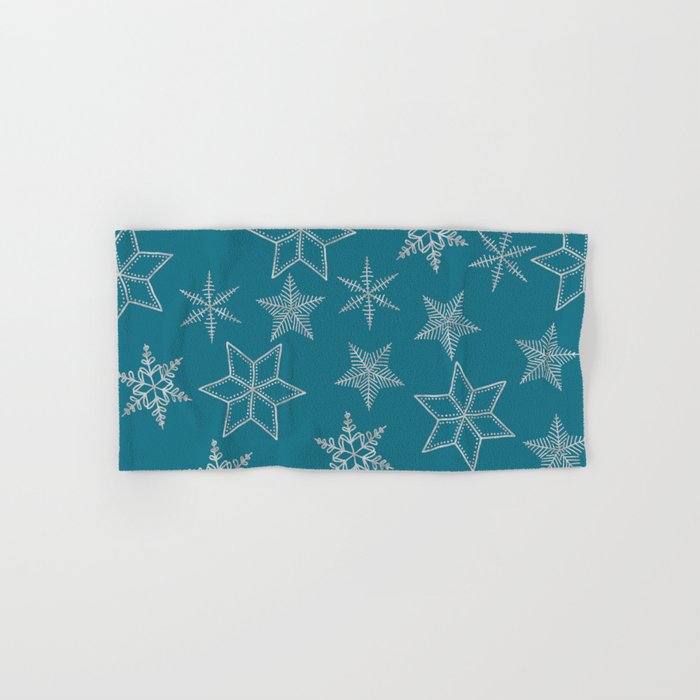 Silver Snowflakes On Teal Background Hand & Bath Towel