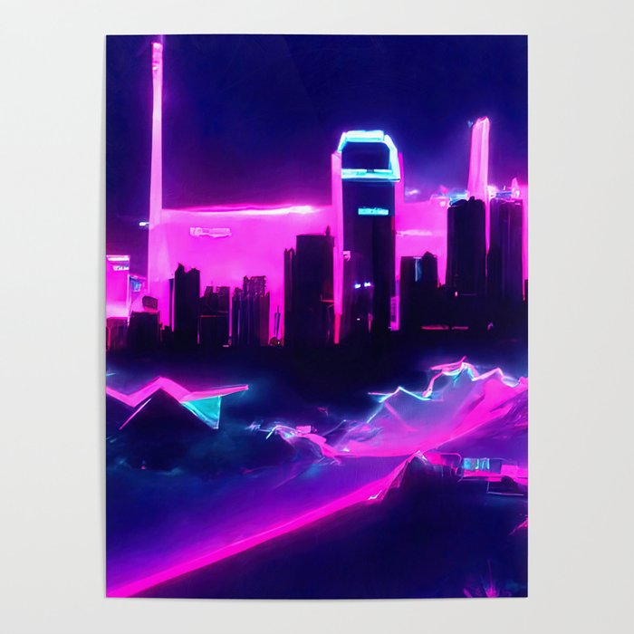 Retrofuturistic Skyline Poster
