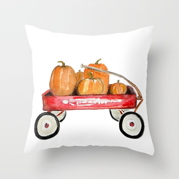 Red wagon watercolor  Throw Pillow