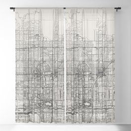 Rancho Cucamonga USA City Map - Minimal Aesthetic Sheer Curtain