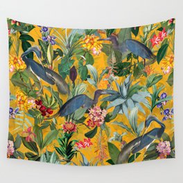 Vintage & Shabby Chic - Sunny Tropical Garden Blue Heron Wall Tapestry