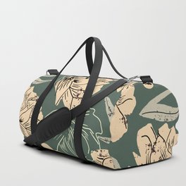 Peach Spring Flowers on Forest Green Duffle Bag