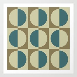 Retro Geometric Half Square and Circle Pattern 464 Art Print