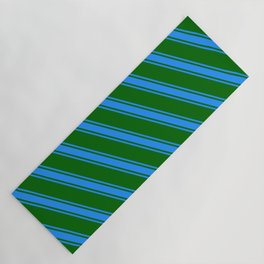 [ Thumbnail: Dark Green and Blue Colored Lines Pattern Yoga Mat ]